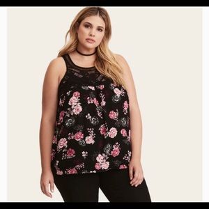 3 For $25-Torrid Floral Print Gauze Crochet Tank